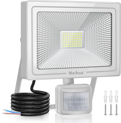 MEIHUA Led Strahler mit Bewegungsmelder Außen, 60W Superhell LED Fluter mit Sensor 5640LM Außenleuchte IP66 Wasserdicht Scheinwerfer 6500K Kaltweiß Aussenlampe für Garten Garage Hof Wand