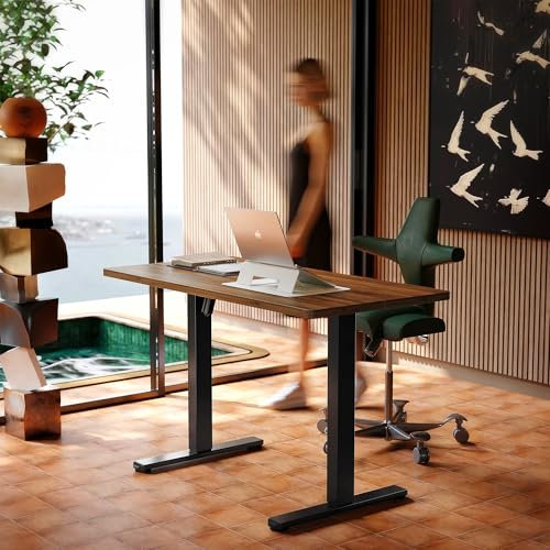 HUANUO Höhenverstellbarer Schreibtisch 120 x 60 cm, 4 Speicherhöheneinstellungen, Elektrischer Schreibtisch für Home Office & Computer-Arbeitsplatz, Standing Desk, Schwarz Nussbaum