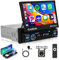 Hodozzy Single Din Electric Retractable Screen Car Stereo, 7 Inch Flip Out Touch Screen Car Radio with Wireless Carplay Android Auto, Car MP5 Player Bluetooth/FM/USB/AUX/Mirror Link/SWC+Camera