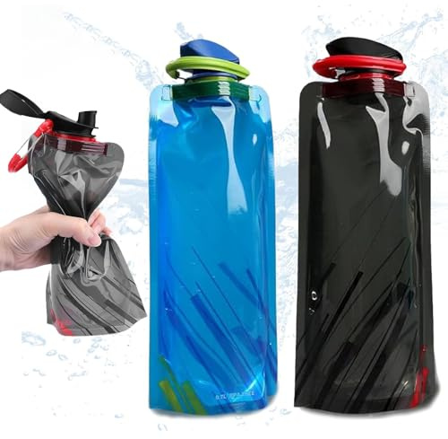 GDQQOYWQT 2 Stück 700ml Faltbare Trinkflasche CE, ROHS Zertifikate, Zusammenklappbare Flexible Wiederverwendbare Wasserflasche für Festivals, Wandern, Reisen, Abenteuer