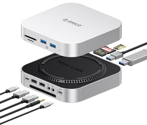 ORICO MiniLink Docking Station, Hub USB C 8 in 1, 5Gbps USB A 3.0/2.0 ×2, Lettore di Schede SD/TF, Compatibile con Mac mini M4/M4 Pro, MacBook, Macs - M48P