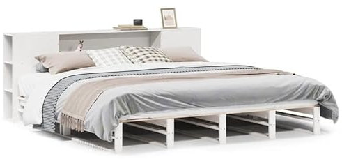 Eleganz Massivholzbett mit Regal 180x200 cm weiß – Schrankbett mit Stauraum für Schlafzimmer, langlebiges Holzdesign für Moderne Einrichtung