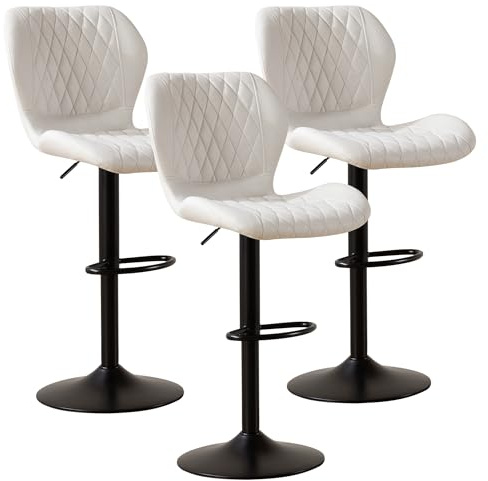 YUUIJOAA Barhocker Höhenverstellbar,Bar Stühle mit Lehne, 360°Drehstuhl Küchenstuhl, Wasserdichtes und Atmungsaktives Funktionsgewebe, für Esszimmer Heimbar Kücheninsel (Beige, 3 PCS)