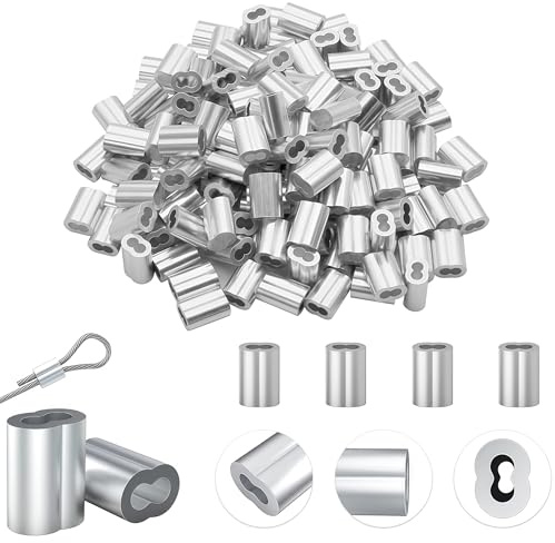 Mostantu 150Pcs 1/8''(3mm) Aluminum Wire Crimping Loop Sleeve Wire Rope Sleeves Double Barrel Cable Ferrule for Wire Rope and Cable Line End (3mm)