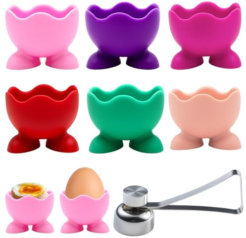 7 Pcs Set Egg Cups, 6pcs Egg Cup and 1pcs Egg Opener, Egg Cups Kids, Kids Egg Cups, Boiled Egg Holder,Novelty Egg Cups, Boiled Egg Holder Kitchen Funny Egg Cups Egg Cups Colorful for Restaurants Cafes