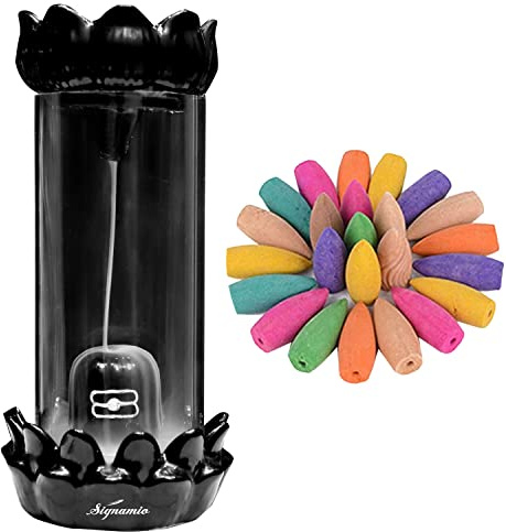 Sassyvilla Shivling Fountain Dhoop Holder bakflow Smoke Fountain Incense Holder Showpiece for Living Room Meditation Yoga Place Shivling Dhoop Fountain Incense Burner Holder with 10 Cones
