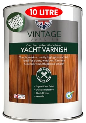 Trade Supplies UK - Vintage Varnish Clear Yacht Polyurethane Varnish - Marine-Grade, UV-Resistant, High-Durability, Crystal-Clear Gloss Finish for Wood Protection 10L (Clear, 10L)
