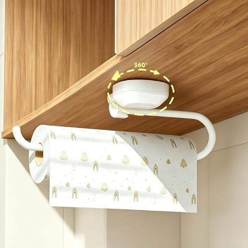 Qukaim Porte-rouleau de papier essuie-tout à ventouse - Sans perçage - Rotation à 360° - Réutilisable - Pour céramique, verre, métal - Idéal pour le rangement de la cuisine et de la salle de bain