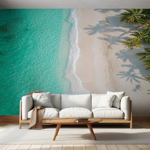 Generisch Vlies Fototapete Strand 150x105 cm, Tapete Petrol Tapeten Vliestapete Wohnzimmer Küste Ozean Schlafzimmer Wandtapete Ornamente Mustertapete W&27