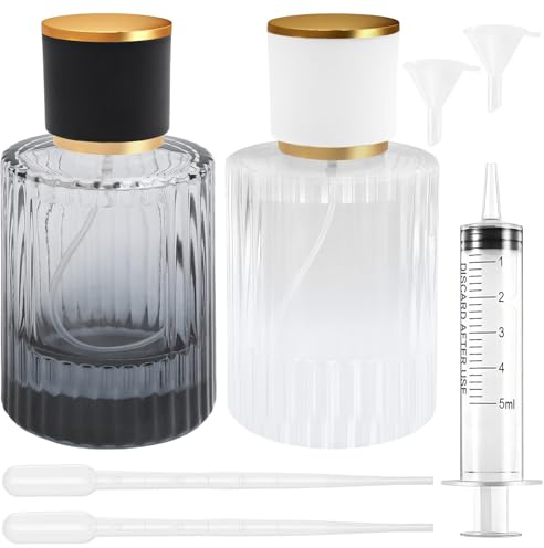 Maxumille 2 PCS Gradient Perfume Bottle Refillable 50ml with 5 Accessories | Glass Perfume Spray Bottles for Traveling, Empty Portable Atomiser for Perfumers Alcohol, for Man Woman (Black & White)