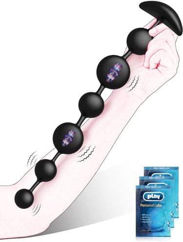 Gode Homme pour Anus avec 6 Perles Anales, Vibromasseur Homme Sex Toys Anals Plug Homme pour Anus Gay, Prostate Stimulant Vibrant avec 10x Vibration, Sextoyse Couple Plaisir Silicone Plug Anal Vibrant