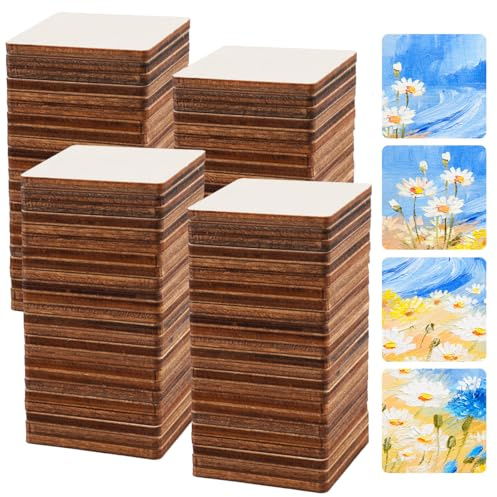 100 Stück Holz Quadratische Scheiben für Dekoration, Untersetzer, Handwerk | Quadrate Holzscheiben zum Basteln Holzplättchen 4 x 4cm Unverarbeitet Holzplättchen Zum Basteln