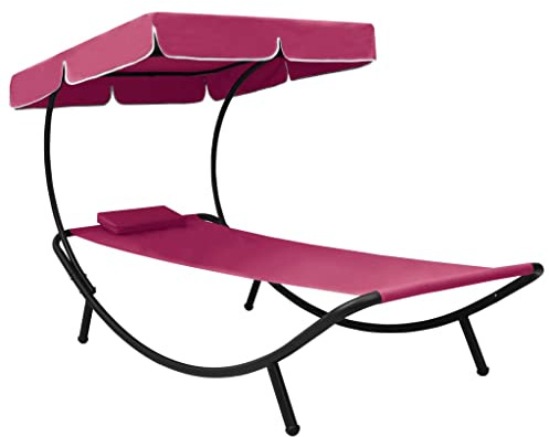 Mokuyary Chaise longue avec toit pare-soleil et coussin, rose, pour jardin, balcon, terrasse, camping, plage, piscine
