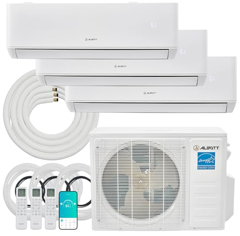 Albott Mini Split AC/Heating System, 28,000 BTU ODU, 22 SEER2 3 Zone 9K+9K+12K BTU Ductless Inverter Heat Pump, WiFi Enabled with Pre-Charged Condenser & 16.4 Ft Line Set, 208-230V, Energy-Efficient