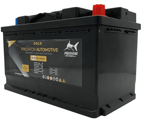 Predator Batteries PR-115-AGM Gold AGM Car Battery | 12V 80Ah 1050 CCA | Maintenance Free 12V Battery for Cars, SUVs & Light Commercial Vehicles | Heavy Duty 12v Battery | Deep Cycle Leisure Battery