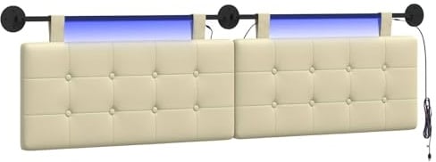 vidaXL Hängendes Kopfteil Mit LED Licht Creme Kunstleder, Elegantes, modernes Kopfteil, stylische Wandmontage, Flexibles Design, platzsparend, gemütliche Rückenlehne