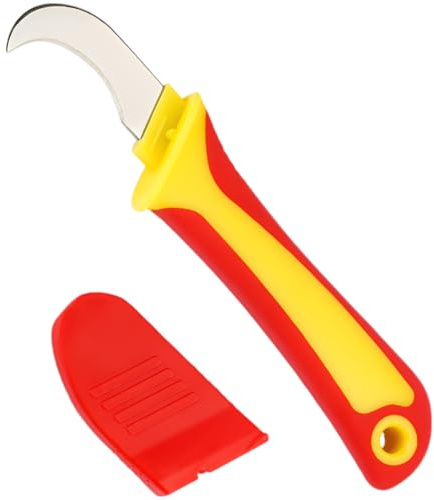 Electrician Knife Curved Cutting-Head, Tool with 3Cr13 Stainless Steel, PP & Thermoplastic Rubber Handle, Stripping Wiring Tool for Cable Skinning, Red Yellow, 6.9 x 1.6 in / 17.5 x 4 cm