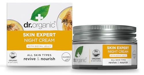 Dr Organic Royal Jelly Night Cream, Healthy-Aging, All Skin Types, Mens, Womens, Natural, Vegetarian, Cruelty-Free, Paraben & SLS-Free, Recycled & Recyclable, Organic, 50ml, Packaging may vary