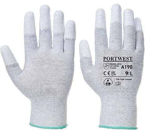 Portwest A198 Antistatic PU Fingertip ANSI Safety Glove Grey, XL