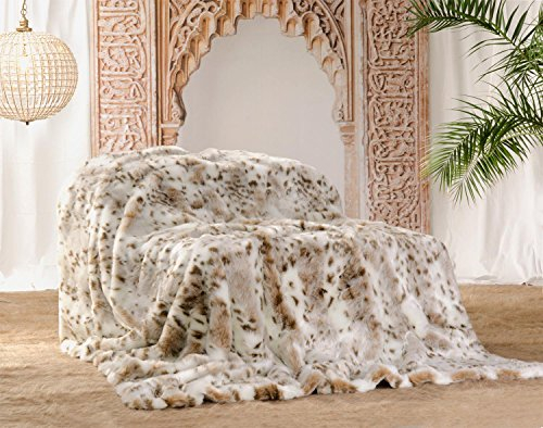 Felldecke Schneeleopard als Fellimitat in 5 Größen Webpelzdecke Kuscheldecke Tagesdecke oder Fellkissen (240 x 260 cm)