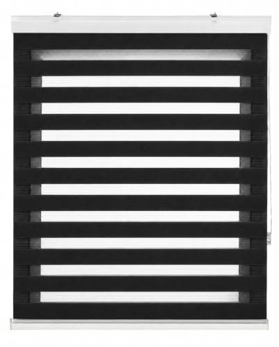 Zebra Textil SANSA Doppelrollo mit dekorativer Kassette, Polyester, Schwarz, 145 x 250 cm
