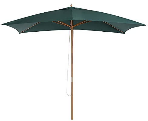 Outsunny Ombrellone da Giardino 2x3 m con Corda e Prese d'Aria, Ombrellone da Esterno con 6 Stecche in Legno, Bambù e Poliestere 180g/㎡, per Cortile, Terrazza e Balcone, Verde Scuro
