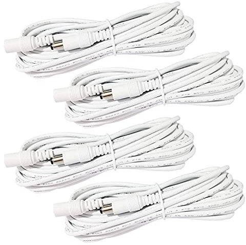 LitaElek 4pcs 1m 22AWG Cavo di prolunga DC 12V 5,5mm x 2,1mm Spina Presa DC 0-36V Cavo Estensione Maschio a Femmina per Striscia LED, Monitor dell'automobile, Telecamera CCTV, etc., Bianco