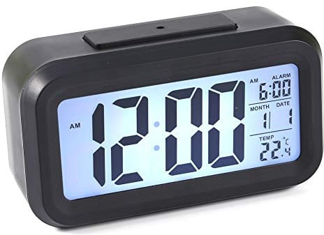 ZJchao Digitaler Alarm, digital, LED, mit Lichtsensor, Zeit, Datum und Temperatur, Schwarz