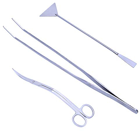 LissomPlume 3 Stück Aquarium Werkzeuge Fisch Tank Kit Aquascaping Set Edelstahl für Fisch Tank Pflanzen Schere Pinzette - 48cm