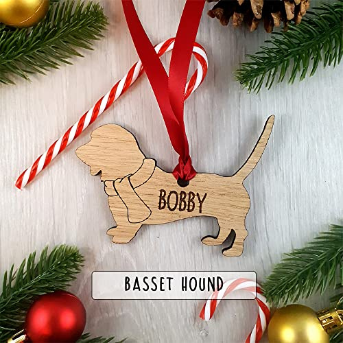 Personalised Basset Hound Wooden Dog Decoration - Sustainable Oak Tree Bauble