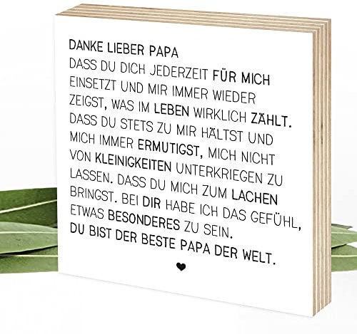 Wunderpixel® Holzbild Danke lieber Papa - v2 15x15x2cm zum Hinstellen/Aufhängen, echter Fotodruck mit Spruch auf Holz - schwarz-weißes Wand-Bild Aufsteller zur Dekoration/Geschenk - Danke-schön
