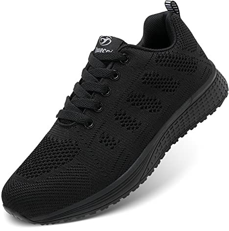 ANBIWANGLUO Damen Turnschuhe Sportliche Laufschuhe Schnürschuhe Atmungsaktive Outdoor Cross Trainer zum Joggen Vollschwarz 36 EU