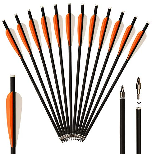 Huntingdoor Lot de 12 flèches en carbone pour arbalète - 16 - Pour tir à l'arc et à la chasse