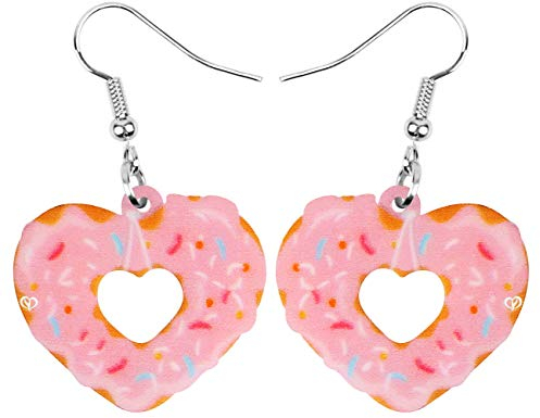 WEVENI Valentinstag Acryl Cute Liebe Herz Donuts Ohrringe Baumeln Mode-Schmuck Für Damen Frauen Mädchen Charme Geschenk (Rosa)