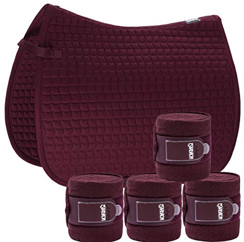 Eskadron Set Basic Cotton Schabracke mit Fleecebandagen in BlackBerry, Größe:Dressur (DL)