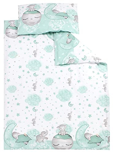 TupTam Kinder Bettwäsche Gemustert 2-Teilig Wendebettwäsche, Farbe: Mond mit Elefant/Mint, Größe: 135x100 cm