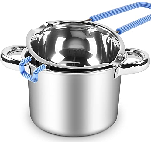 Vermida 680ML/3 Cup Double Boiler Pot Set, Silver, Stainless Steel, No Lid, Includes 0.7QT & 1.7QT Pots & Insert, Perfect for Chocolate, Butter, Candle, Candy & Soap
