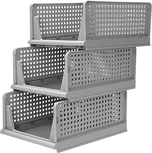 RAIN QUEEN 3 Stück Faltbaren und Stapelbar Kleiderschrank Aufbewahrungsboxen für Schlafzimmer Kleidung Lagerung Kunststoff Organizer Schublade (Grau)