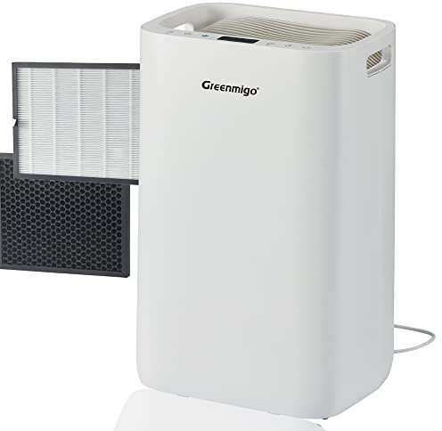 Greenmigo Deshumidificador 20L/dia,Ionizador,Filtro HEPA y Filtro de Carbón Activado,Drenaje Continuo,Secado de Ropa,Temporizador 24h,Modo de Sueño,Depósito extraíble de 4.5 litros,Refrigerante R290