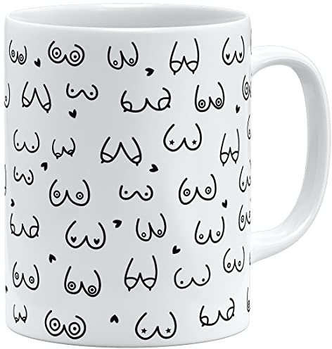 OM3 witzige Kaffeetasse mit Brüsten Titten Tasse Brüste-Muster Keramik Becher 11oz 325ml Rundumdruck Weiss, M945-MUG-WS