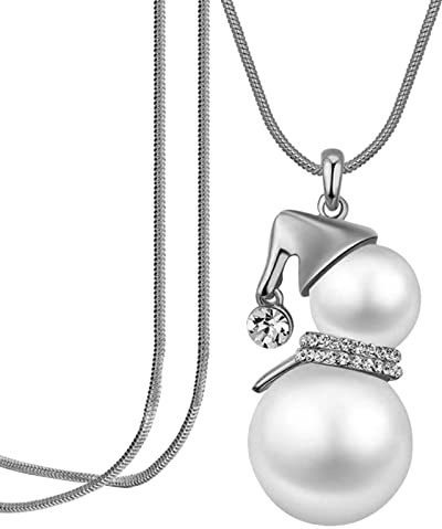 Yowablo Gro遝 Perle Schneemann Anh鋘ger Pullover Kette Gold Silber Lange Halskette Weihnachten Lange Halskette Damen Bekleidungszubeh鰎 Ketten Halterung