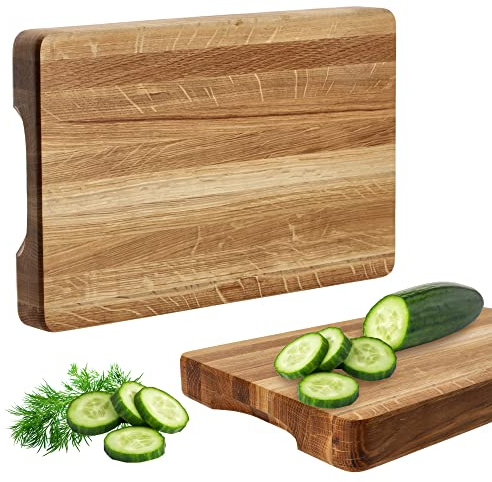 KADAX Tagliere in legno, da cucina, spessore 4 cm, in legno naturale, tagliere in rovere massiccio, per snack, formaggio, frutta (25 x 40 cm)