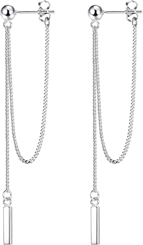 KRFY Silber 925 Ohrringe für Damen - 14K Gold Überzogene Bar Tropfen Kette Hypoallergene Hängend Einfädler Baumeln Ohrringe für Mädchen
