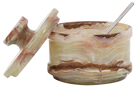 Radicaln Marmor-Salzkeller mit Deckel, 8,9 cm, grüne Salzbox, Gewürzbehälter & Gewürzgläser, Steinsalzhalter für Theke, Gewürzglas