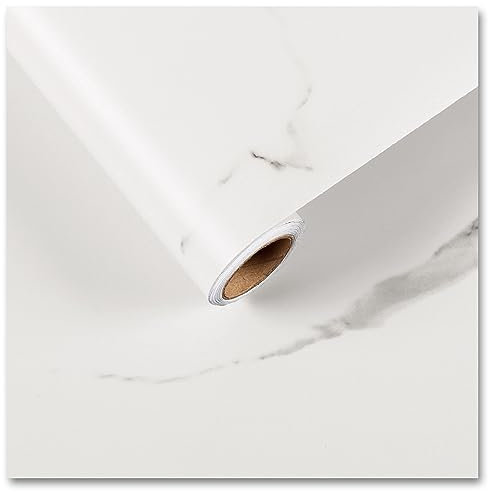 CRE8TIVE Papier Peint Blanc Adhesif Marbre Papier Peint Adhesif Mural Vinyle Adhesif Papier Adhesif pour Meuble Papier Peint Autocollant Papier Peint Cuisine Papier Peint Salle de Bain 30cm x 200cm