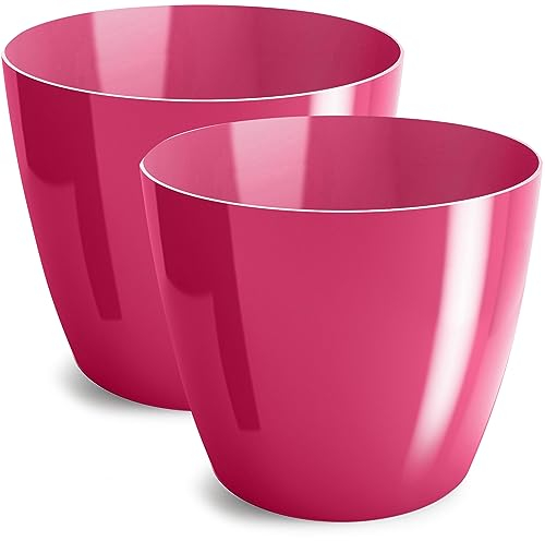 PECZEKO Pot de Fleurs Brillant en Plastique, Décoratif pour Grandes et Petites Plantes, Lot de 2 Pièces, Rouge, ø 9,5 cm