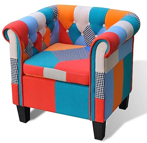 Homgoday Sessel mit Patchwork-Design Stoff Fernsehsessel Loungesessel Relaxsessel Fernsehsessel TV-Sessel Lesesessel Einzelsofa Ruhesessel Einzelsessel für Schlafzimmer Wohnzimmer