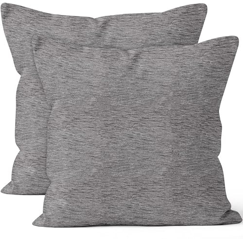 Encasa XO Feine Chenille-Kissenbezüge 2-teiliges Set - Silver - 60x60 cm Strukturiertes, einfarbiges, weiches und glattes dekoratives Kissen mit quadratischem Akzent für die Couch