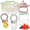 WEST STORY Fruchtsauger Baby, enhalt 2 Silikon Fruchtsauger, Aufbewahrung von Babynahrung, Beißspielzeug fur Baby, 5 Silikon Sauger in 3 Größen, Fruchtsauger baby ab 6 monate, BPA frei (Grün & Rosa)
