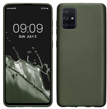 kwmobile Case kompatibel mit Samsung Galaxy A71 Hülle - Schutzhülle aus Silikon metallisch schimmernd - Handyhülle Metallic Tannengrün